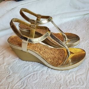 Ralph Lauren Gold Metallic Snake Sandals 8.5 Wedge